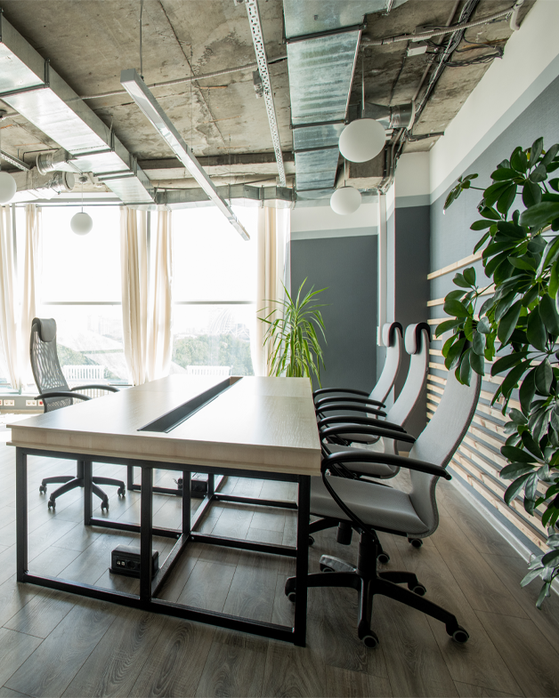 Workspace and meeting room at Eskay Marketing.