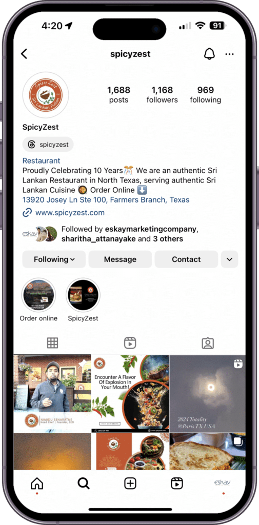 Social Media Managerment for Spicy Zest Restaurant & Bar