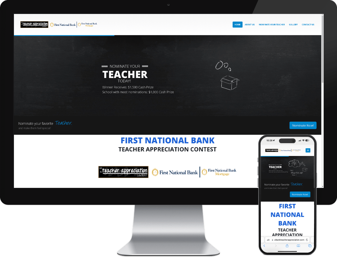 Website Design and Development for the First National Bank Teacher Appreciation Contest